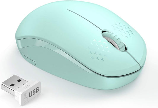 MPK Wireless Mouse, 2.4G Noiseless Mouse with USB Receiver - Portable Computer Mice for PC, Tablet, Laptop with Windows System - Mint Green