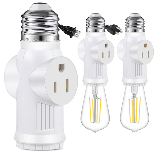 MPK Light Socket to Plug Adapter - 2 Pack 2/3 Prong Light Socket Outlet - Light Bulb Plug Adapter, Polarized Light Socket Adapter Splitter Converter for Garage Porch (White)