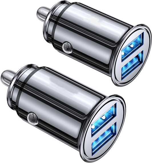 MPK 2 Pack Fast Mini Car Charger, 4.8A Metal Car Charger Adapter Flush Fit, Dual Port USB Car Charger Compatible with iPhone 14 13 12 Pro Max 8 Plus 7 6s, Samsung Galaxy S23/10/9/8/7, iPad Kindle
